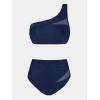 imageCUPSHE Womens Bikini Sets One Shoulder Two Piece Swimsuit High Waisted Asymmetrical Neck Ruched Cutout MeshNavy Blue