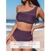 imageCUPSHE Womens Bikini Sets One Shoulder Two Piece Swimsuit High Waisted Asymmetrical Neck Ruched Cutout MeshPlum Purple