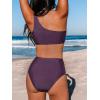imageCUPSHE Womens Bikini Sets One Shoulder Two Piece Swimsuit High Waisted Asymmetrical Neck Ruched Cutout MeshPlum Purple