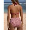 imageCUPSHE Womens Bikini Sets Two Piece Bathing Suit High Waisted V Neck Halter Front Twist Back Hook TexturedBrick RedFloral