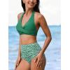 imageCUPSHE Womens Bikini Sets Two Piece Bathing Suit High Waisted V Neck Halter Front Twist Back Hook TexturedForest GreenDitsy