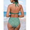 imageCUPSHE Womens Bikini Sets Two Piece Bathing Suit High Waisted V Neck Halter Front Twist Back Hook TexturedForest GreenDitsy