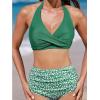 imageCUPSHE Womens Bikini Sets Two Piece Bathing Suit High Waisted V Neck Halter Front Twist Back Hook TexturedForest GreenDitsy