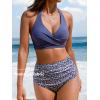 imageCUPSHE Womens Bikini Sets Two Piece Bathing Suit High Waisted V Neck Halter Front Twist Back Hook TexturedLavender PurpleDitsy