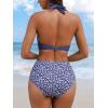 imageCUPSHE Womens Bikini Sets Two Piece Bathing Suit High Waisted V Neck Halter Front Twist Back Hook TexturedLavender PurpleDitsy
