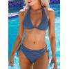 imageCUPSHE Womens Bikini Sets Two Piece Swimsuit Plunging Neck Halter Low Rise Cheeky Bottom Strappy Side Tie M Steel Blue