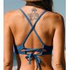 imageCUPSHE Womens Bikini Top V Neck Triangle Top Crisscross Back Self Tie Spaghetti StrapsSteel Blue