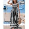 imageCUPSHE Womens Maxi Dress Ditsy Floral Smocked Summer Sundress Sleeveless Ruffled Spaghetti Straps Long Beach Formal DressBlack Geometric