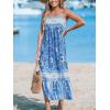 imageCUPSHE Womens Maxi Dress Ditsy Floral Smocked Summer Sundress Sleeveless Ruffled Spaghetti Straps Long Beach Formal DressBlue Floral