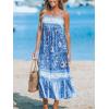 imageCUPSHE Womens Maxi Dress Ditsy Floral Smocked Summer Sundress Sleeveless Ruffled Spaghetti Straps Long Beach Formal DressBlue Floral