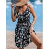 imageCUPSHE Womens Mini Dress V Neck Tropical Floral Beach Sleeveless Adjustable Straps Casual A Line Summer Vacation DressesBlack Floral