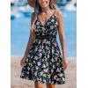 imageCUPSHE Womens Mini Dress V Neck Tropical Floral Beach Sleeveless Adjustable Straps Casual A Line Summer Vacation DressesBlack Floral