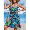 imageCUPSHE Womens Mini Dress V Neck Tropical Floral Beach Sleeveless Adjustable Straps Casual A Line Summer Vacation DressesGreen Tropical