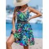 imageCUPSHE Womens Mini Dress V Neck Tropical Floral Beach Sleeveless Adjustable Straps Casual A Line Summer Vacation DressesGreen Tropical