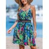 imageCUPSHE Womens Mini Dress V Neck Tropical Floral Beach Sleeveless Adjustable Straps Casual A Line Summer Vacation DressesGreen Tropical
