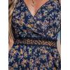 imageCUPSHE Womens Mini Dress V Neck Tropical Floral Beach Sleeveless Adjustable Straps Casual A Line Summer Vacation DressesNavy Ditsy