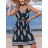 imageCUPSHE Womens Mini Dress V Neck Tropical Floral Beach Sleeveless Adjustable Straps Casual A Line Summer Vacation DressesNavy Paisley