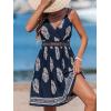 imageCUPSHE Womens Mini Dress V Neck Tropical Floral Beach Sleeveless Adjustable Straps Casual A Line Summer Vacation DressesNavy Paisley