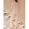 imageCUPSHE Womens Ribbed Knit Pajama Sets Long Sleeve Loungewear 2 Piece Soft and Comfy Lounge PJs SetsB2beige2