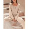 imageCUPSHE Womens Ribbed Knit Pajama Sets Long Sleeve Loungewear 2 Piece Soft and Comfy Lounge PJs SetsB2beige2