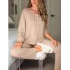imageCUPSHE Womens Ribbed Knit Pajama Sets Long Sleeve Loungewear 2 Piece Soft and Comfy Lounge PJs SetsB2beige2