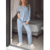 imageCUPSHE Womens Ribbed Knit Pajama Sets Long Sleeve Loungewear 2 Piece Soft and Comfy Lounge PJs SetsB2blue2