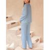 imageCUPSHE Womens Ribbed Knit Pajama Sets Long Sleeve Loungewear 2 Piece Soft and Comfy Lounge PJs SetsB2blue2