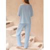 imageCUPSHE Womens Ribbed Knit Pajama Sets Long Sleeve Loungewear 2 Piece Soft and Comfy Lounge PJs SetsB2blue2