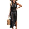 imageCUPSHE Women Cutout Bodycon Maxi CoverUp Dress Crew Neck Sleeveless Cover Up SummerBlack