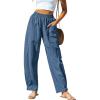 imageCUPSHE Women Pants Patch Pocket Tapered Leg Elastic Waist Long Pant Casual BeachBlue