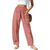 imageCUPSHE Women Pants Patch Pocket Tapered Leg Elastic Waist Long Pant Casual BeachBrick Red