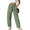 imageCUPSHE Women Pants Patch Pocket Tapered Leg Elastic Waist Long Pant Casual BeachDark Green