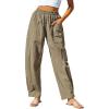 imageCUPSHE Women Pants Patch Pocket Tapered Leg Elastic Waist Long Pant Casual BeachKhaki