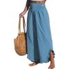 imageCUPSHE Women Pants Smocked Waist Straight Leg Ruffle Cuffs Loose Fit Pant Casual BeachLight Blue