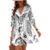 imageCUPSHE Women V Neck Lace Trim Mini Summer Dress Cover Up 34 Sleeve Ruffled Cuff Casual Sundress Beach Dresses Cover UpsBlack