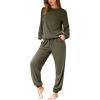 imageCUPSHE Womens 2 Piece Outfits Lounge Sets Long Sleeve Tops Drawstring Jogger Pants Spring Travel Pants SetsGreen