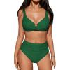 imageCUPSHE Womens Bikini Sets High Waisted Swimsuit Underwire Adjustable Straps Ruched Full Coverage BottomAlpine Green