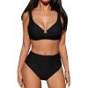 imageCUPSHE Womens Bikini Sets High Waisted Swimsuit Underwire Adjustable Straps Ruched Full Coverage BottomBlack