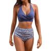 imageCUPSHE Womens Bikini Sets Two Piece Bathing Suit High Waisted V Neck Halter Front Twist Back Hook TexturedLavender PurpleDitsy