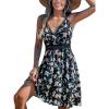 imageCUPSHE Womens Mini Dress V Neck Tropical Floral Beach Sleeveless Adjustable Straps Casual A Line Summer Vacation DressesBlack Floral