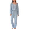imageCUPSHE Womens Ribbed Knit Pajama Sets Long Sleeve Loungewear 2 Piece Soft and Comfy Lounge PJs SetsB2blue2