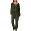 imageCUPSHE Womens Ribbed Knit Pajama Sets Long Sleeve Loungewear 2 Piece Soft and Comfy Lounge PJs SetsB2green2