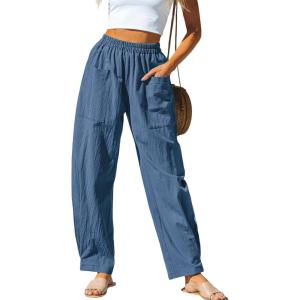 imageCUPSHE Women Pants Patch Pocket Tapered Leg Elastic Waist Long Pant Casual BeachBlue