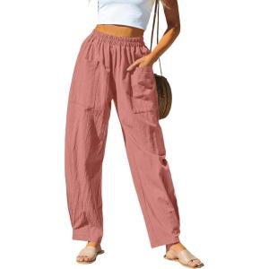 imageCUPSHE Women Pants Patch Pocket Tapered Leg Elastic Waist Long Pant Casual BeachBrick Red