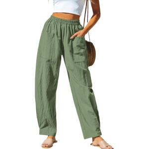 imageCUPSHE Women Pants Patch Pocket Tapered Leg Elastic Waist Long Pant Casual BeachDark Green