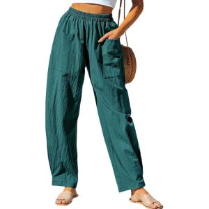 imageCUPSHE Women Pants Patch Pocket Tapered Leg Elastic Waist Long Pant Casual BeachDeep Blue