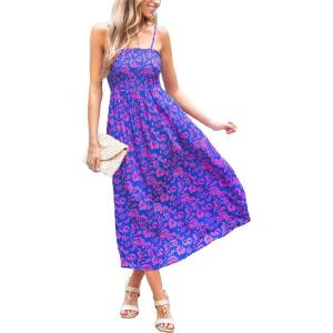 imageCUPSHE Womens Maxi Dress Ditsy Floral Smocked Summer Sundress Sleeveless Ruffled Spaghetti Straps Long Beach Formal DressBlue Paisley