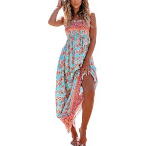 imageCUPSHE Womens Maxi Dress Ditsy Floral Smocked Summer Sundress Sleeveless Ruffled Spaghetti Straps Long Beach Formal DressMint Floral