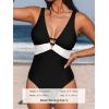 imageCUPSHE Women One Piece Swimsuit Bathing Suit Cutout V Neck Adjustable Straps Color Block O RingBlackWhite