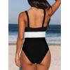 imageCUPSHE Women One Piece Swimsuit Bathing Suit Cutout V Neck Adjustable Straps Color Block O RingBlackWhite